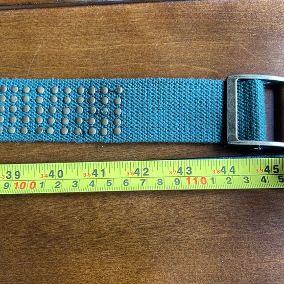 Vintage Boho Army Green Canvas Belt Brass Rivet Detail/Buckle Auto-Lock L/XL - Picture 7 of 9